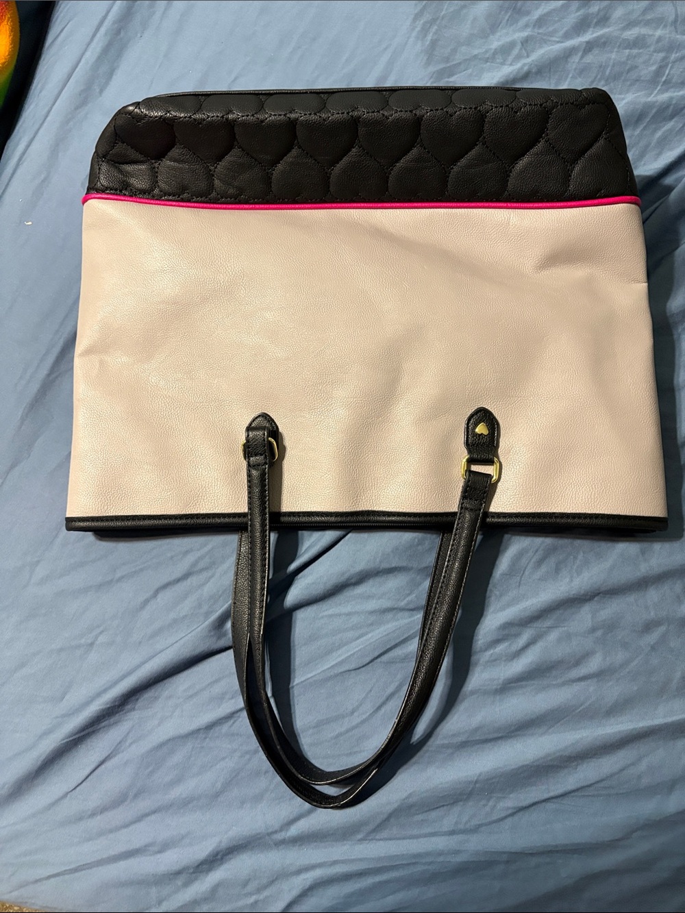 Betsey Johnson Cream Tote with Black Base and Pink Floral Accents nwot - Picture 6 of 16